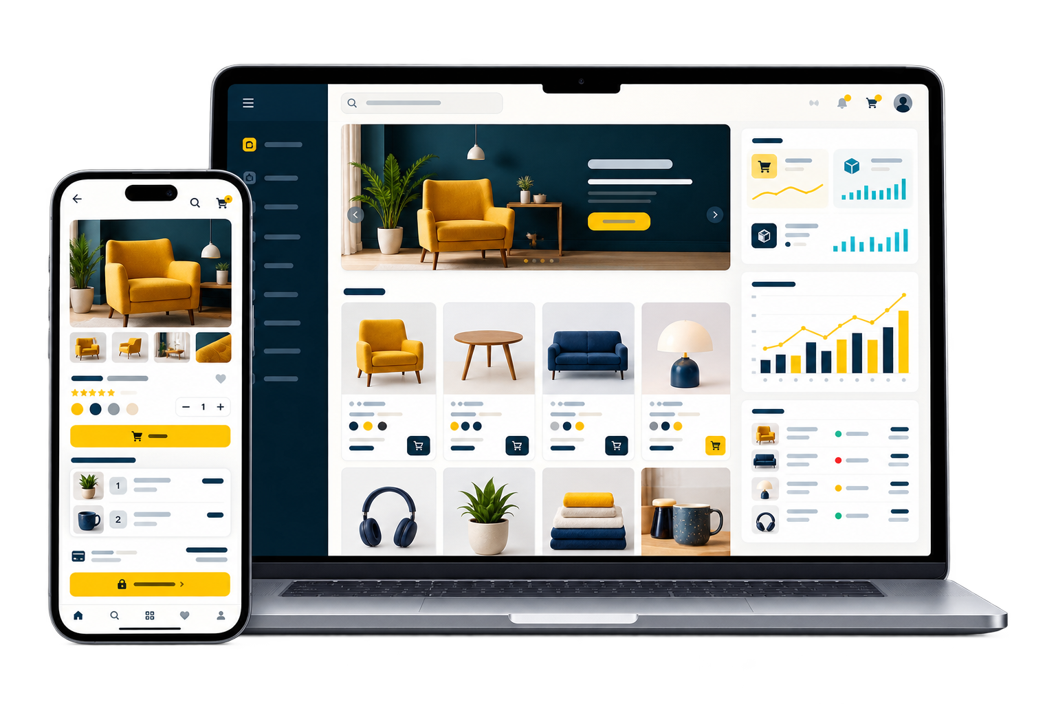 E-commerce storefront displayed on a laptop and smartphone