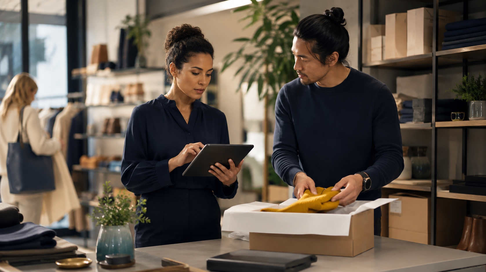 Retail team connecting store operations with online order fulfilment
