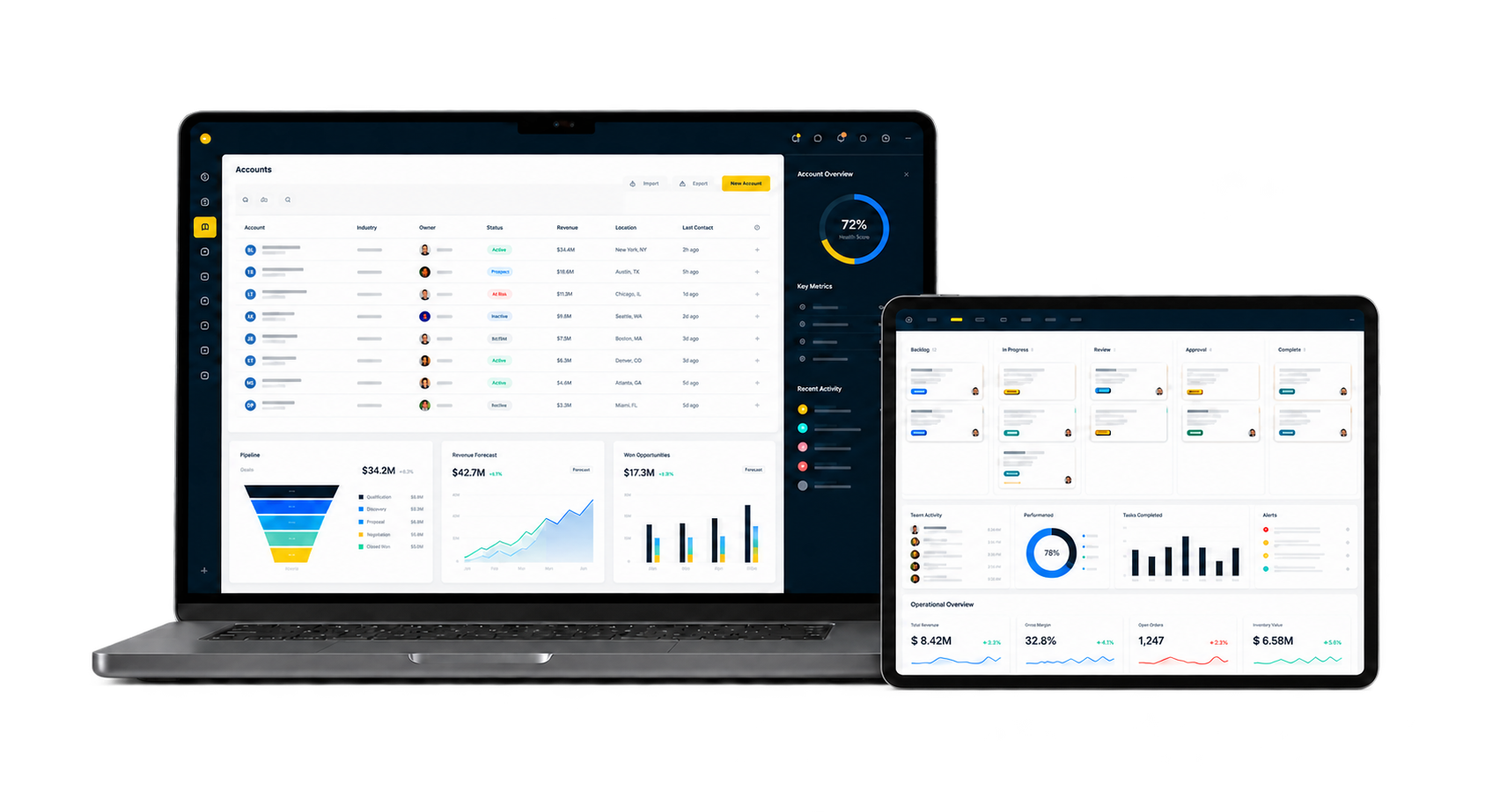 Custom business software on a laptop and tablet